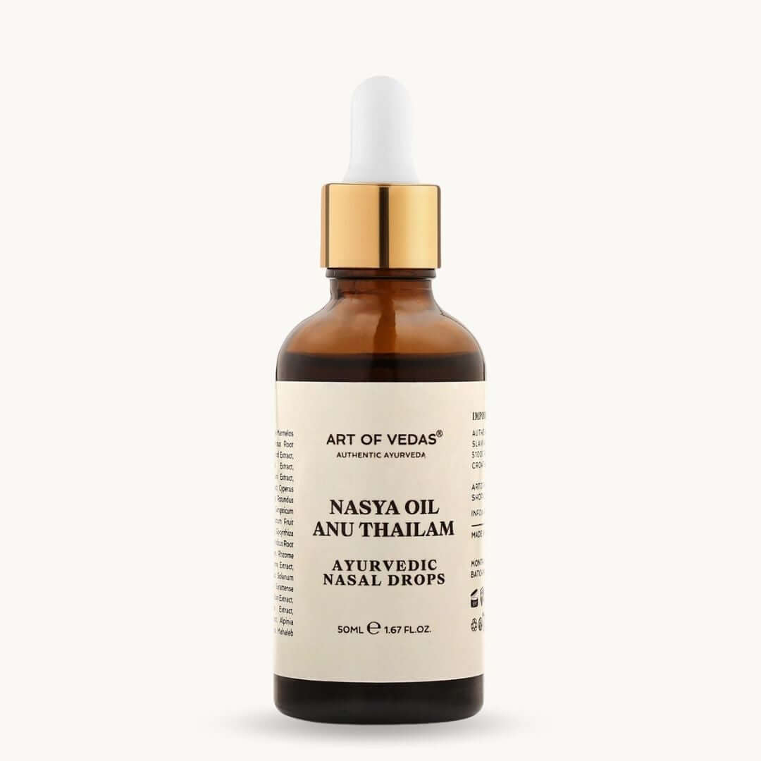 Art of Vedas Nasya Oil Anu Thailam 50ml bottle - classical 24-herb Ayurvedic nasal oil
