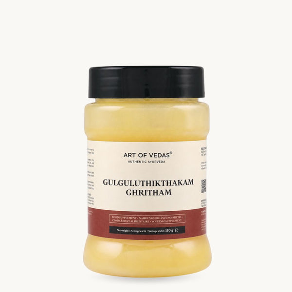 Art of Vedas Gulgulu Thikthakam Ghritham, ghee ayurvédique classique: Guggulu, curcuma, gingembre. Pot de 150 g